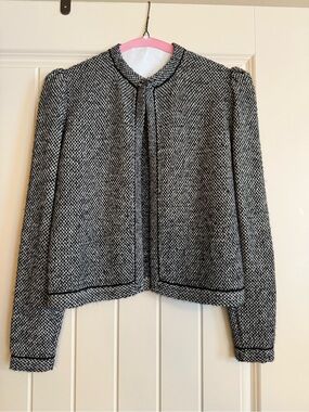 Vintage St. John Black and White Tweed Open Knit Cardigan